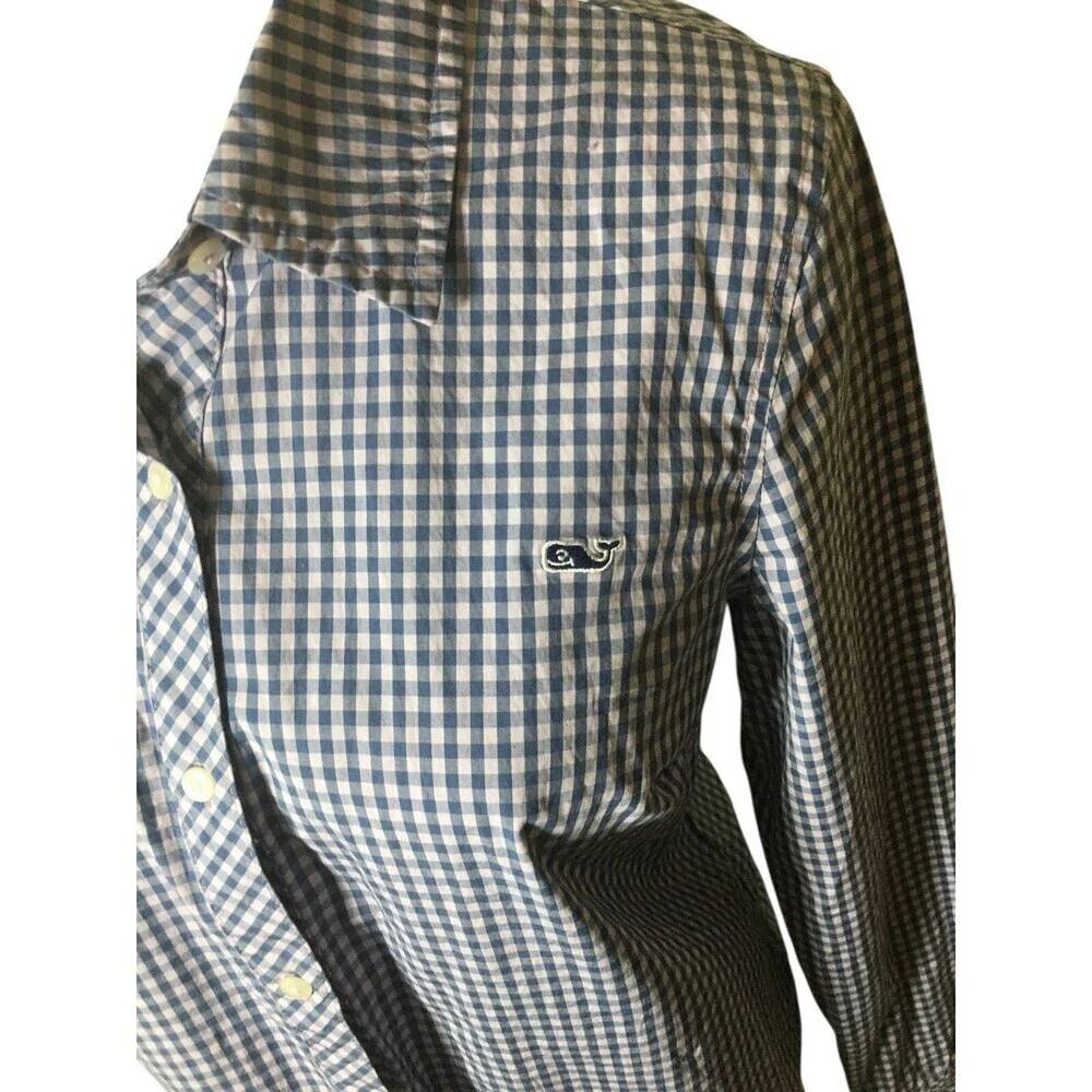Vineyard Vines Top Women's Size 4 Blue White Plaid Button Up  Cotton Blend - Picture 4 of 6